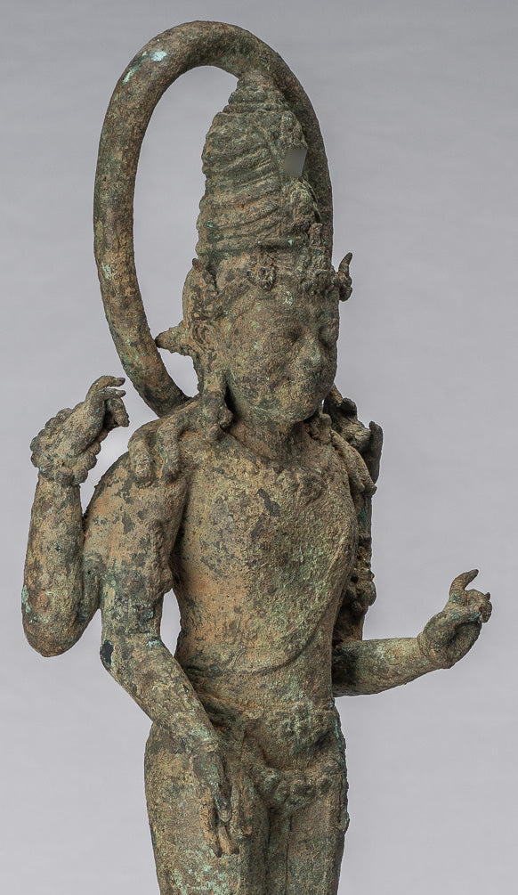 Vishnu - Estatua de bronce de alumno de estilo indonesio antiguo Majapahit Java - 51cm/20 "