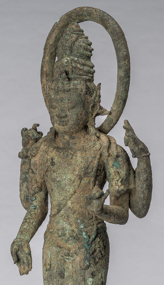 Vishnu - Estatua de bronce de alumno de estilo indonesio antiguo Majapahit Java - 51cm/20 "