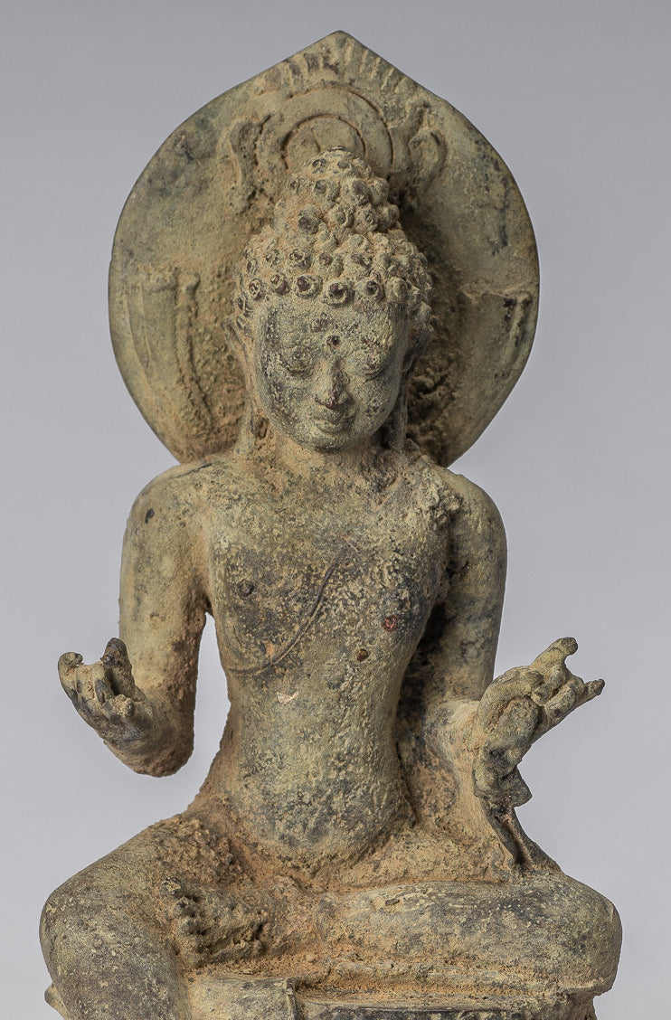 Statue di Buddha - Antique in stile indonesiano seduto bronzo giavanese insegnamento Buddha - 18 cm/7 "