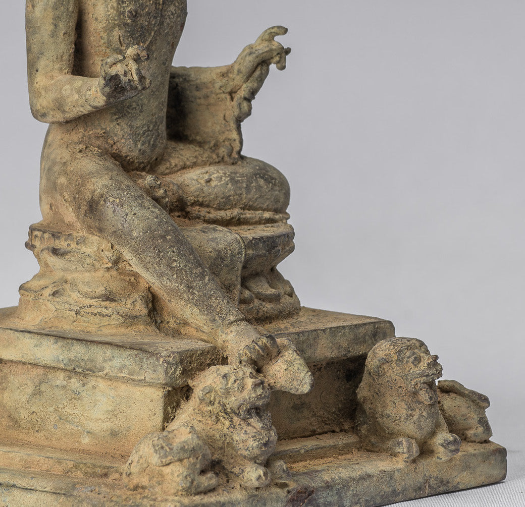 Statue di Buddha - Antique in stile indonesiano seduto bronzo giavanese insegnamento Buddha - 18 cm/7 "
