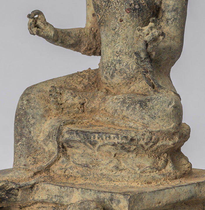 Statue di Buddha - Antique in stile indonesiano seduto bronzo giavanese insegnamento Buddha - 18 cm/7 "