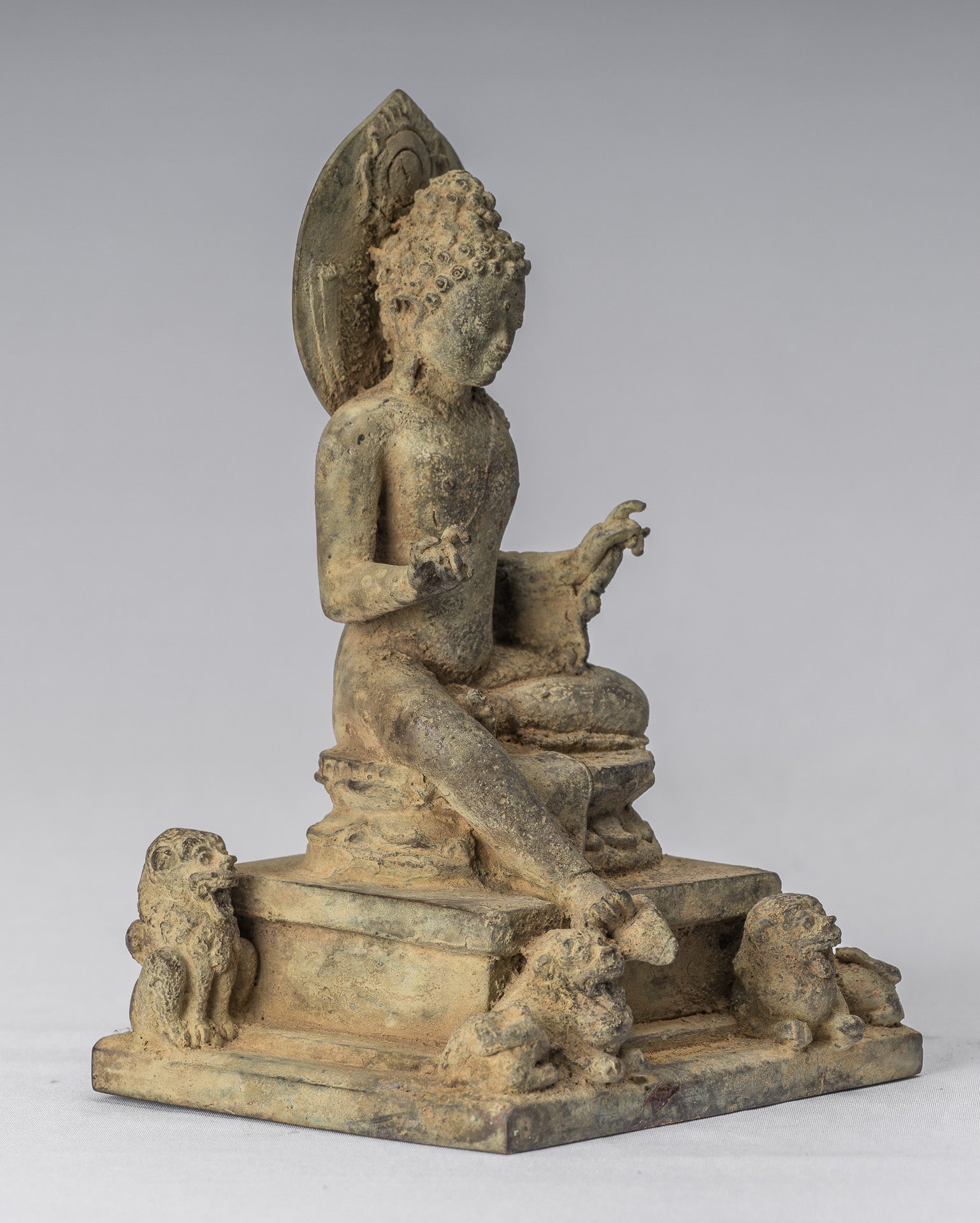 Statue di Buddha - Antique in stile indonesiano seduto bronzo giavanese insegnamento Buddha - 18 cm/7 "