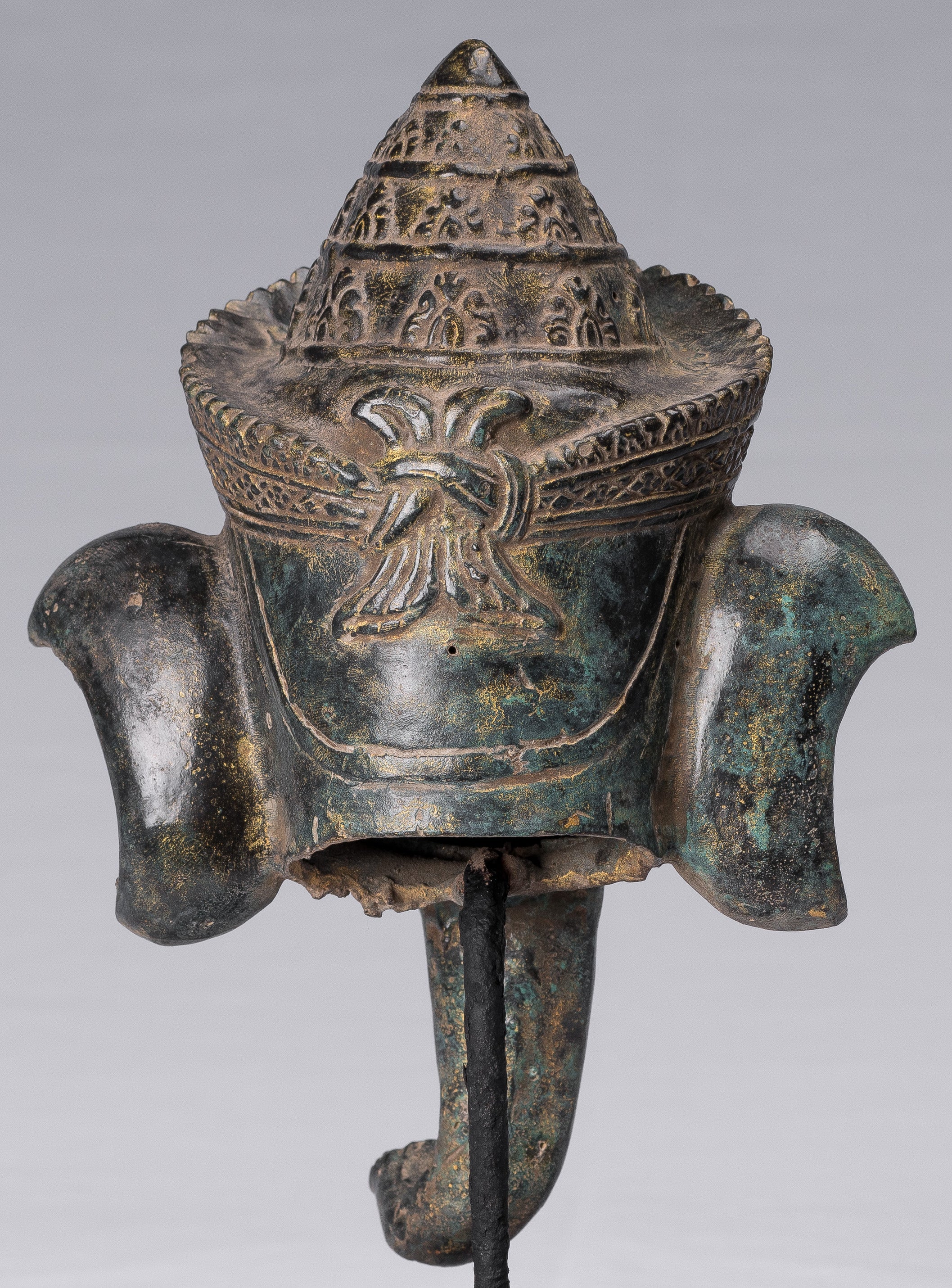 Elefante - Antique Khmer Style Monted Bronze Bayon Style Elephant Statue - 29 cm/12 "di altezza