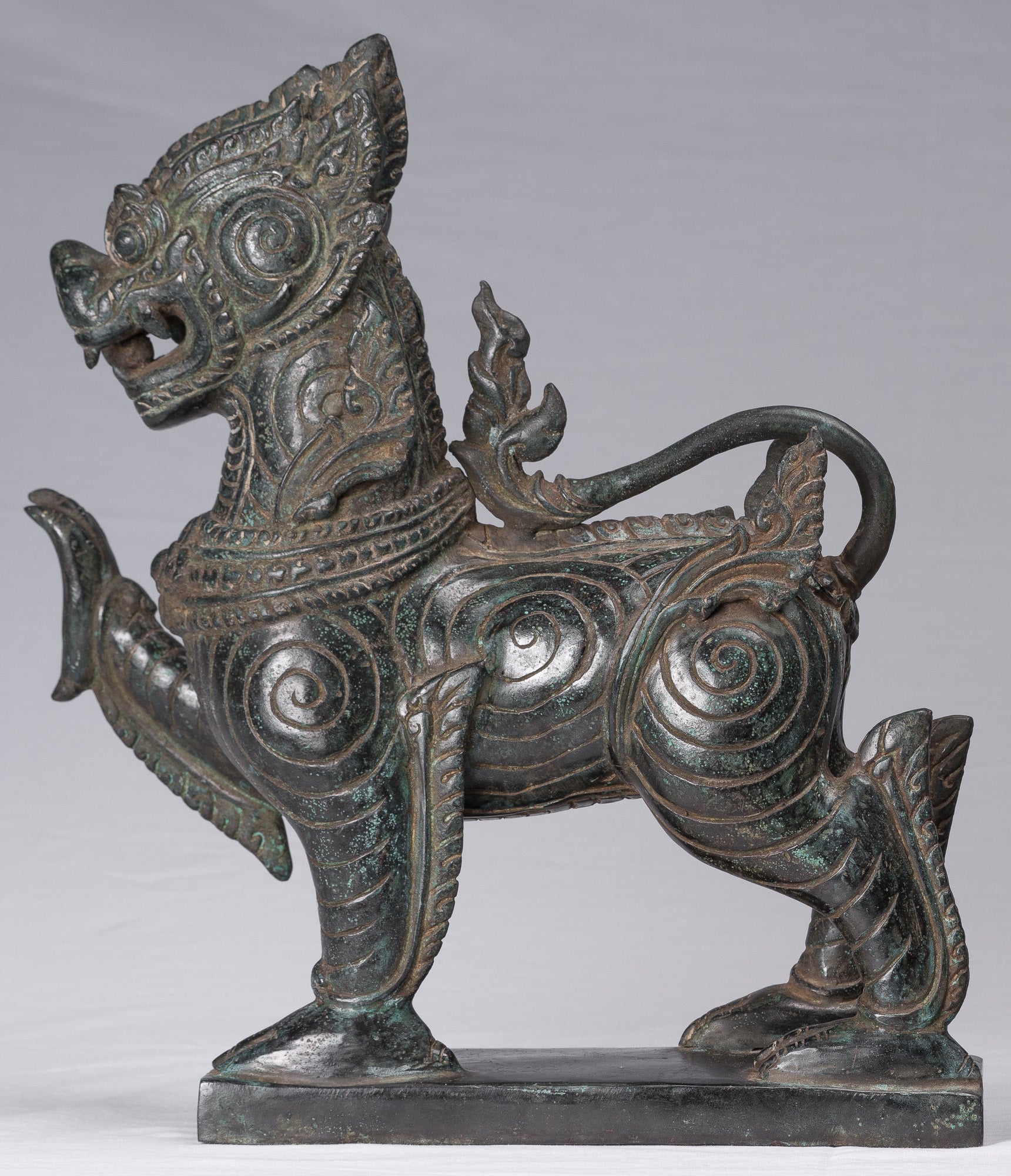 Bronzo di bronzo bronico antico Bronzo in piedi Chinthe Guardian Temple Lions - 37 cm/15 "