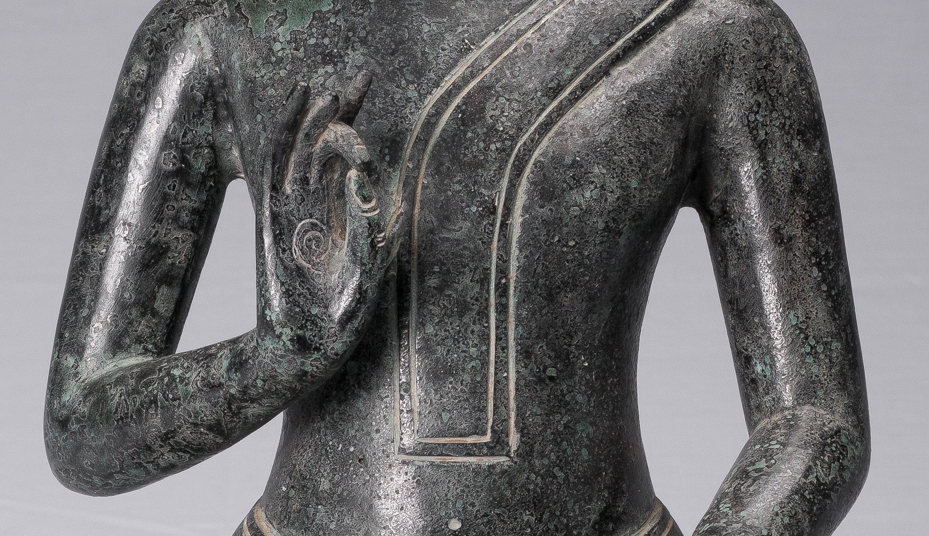 Buddha-Statue – antike Bronze-Buddha-Statue im Khmer-Stil, Dharmachakra-Lehr-Mudra – 50 cm