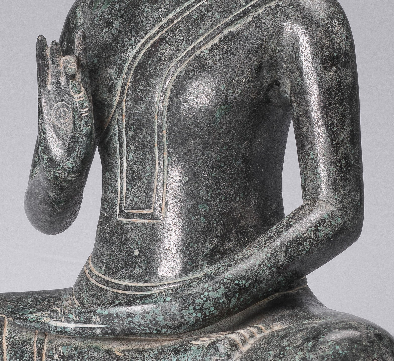 Buddha-Statue – antike Bronze-Buddha-Statue im Khmer-Stil, Dharmachakra-Lehr-Mudra – 50 cm
