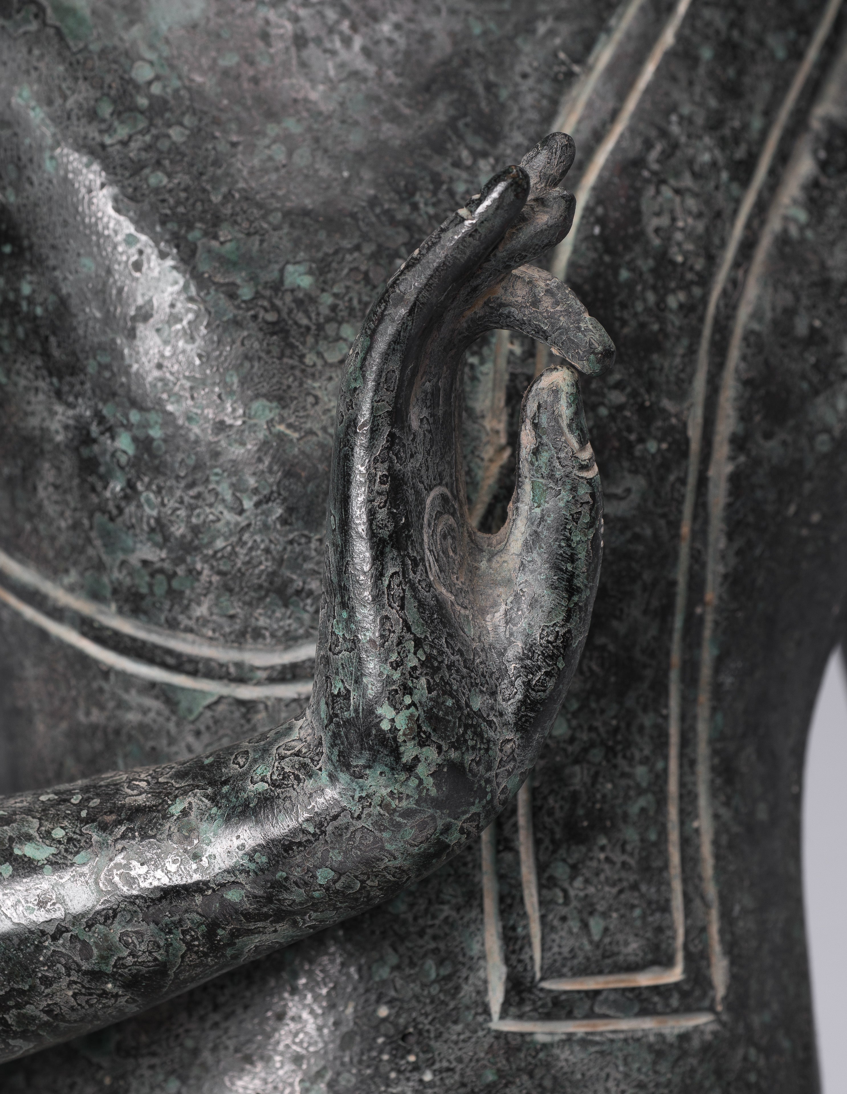Buddha-Statue – antike Bronze-Buddha-Statue im Khmer-Stil, Dharmachakra-Lehr-Mudra – 50 cm