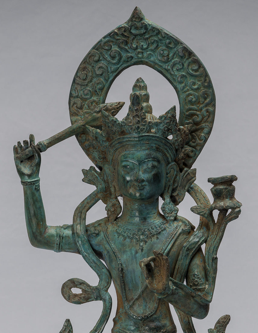 Manjushri-Statue – antike sitzende Majapahit-Gottheit aus Bronze im Java-Stil – Manjushri-Statue – 46 cm.