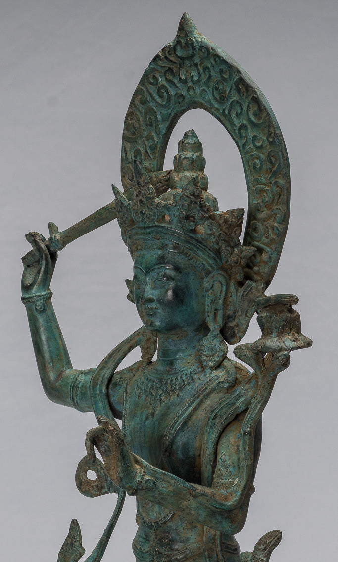 Manjushri-Statue – antike sitzende Majapahit-Gottheit aus Bronze im Java-Stil – Manjushri-Statue – 46 cm.