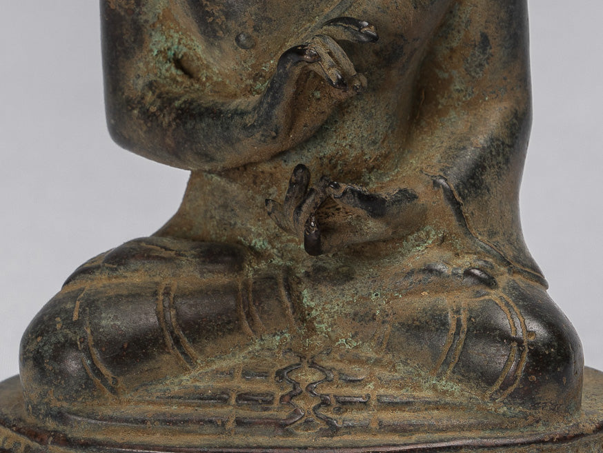 Buddha-Statue – sitzender javanischer Lehr-Buddha aus Bronze im antiken indonesischen Stil – 16 cm