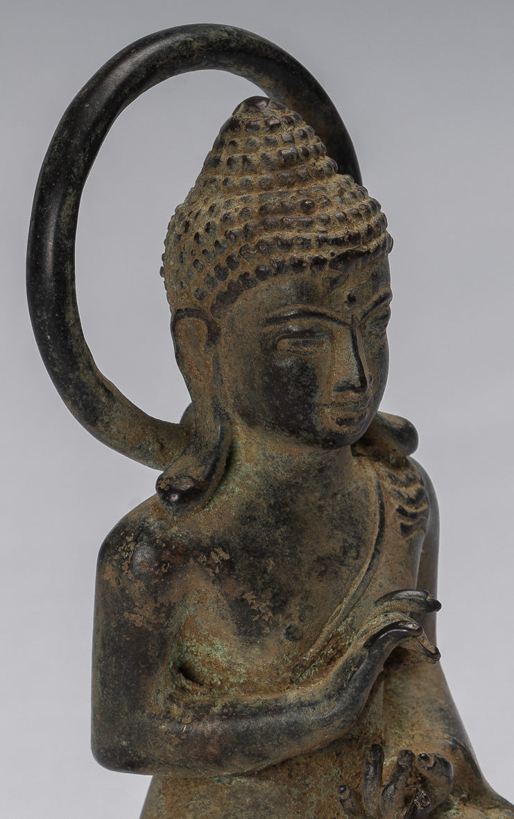 Buddha-Statue – sitzender javanischer Lehr-Buddha aus Bronze im antiken indonesischen Stil – 16 cm