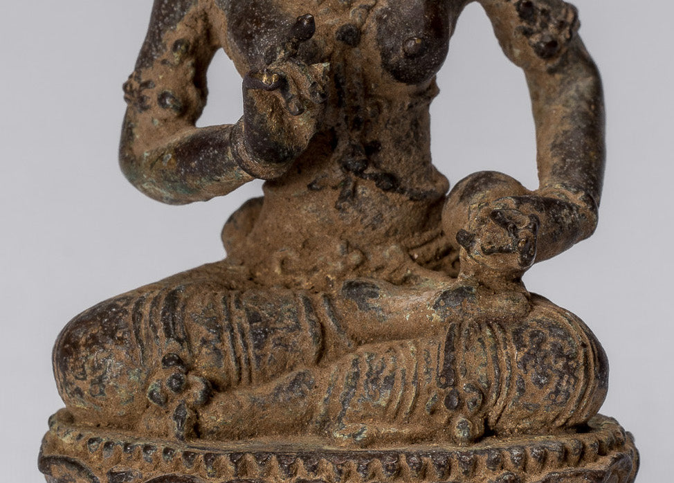 Tara-Statue – antike indonesische Bronze-Devi-Tara-Statue im Java-Stil – 8 cm.