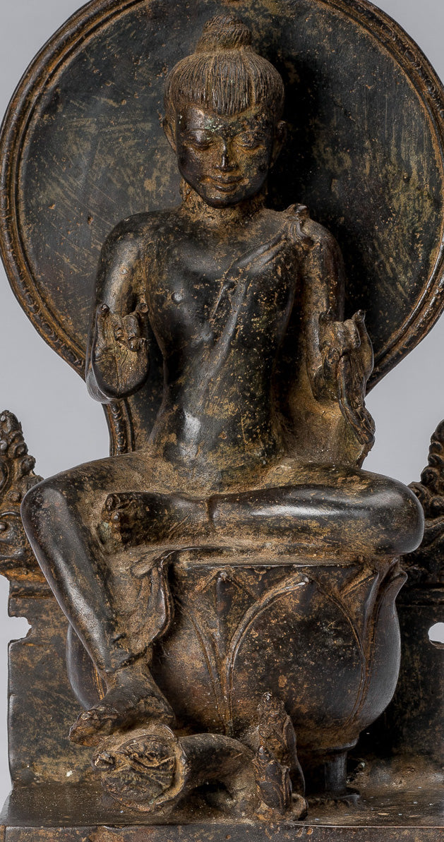Statue di Buddha - Antique in stile indonesiano seduto bronzo giavanese insegnamento Buddha - 28 cm/11 "