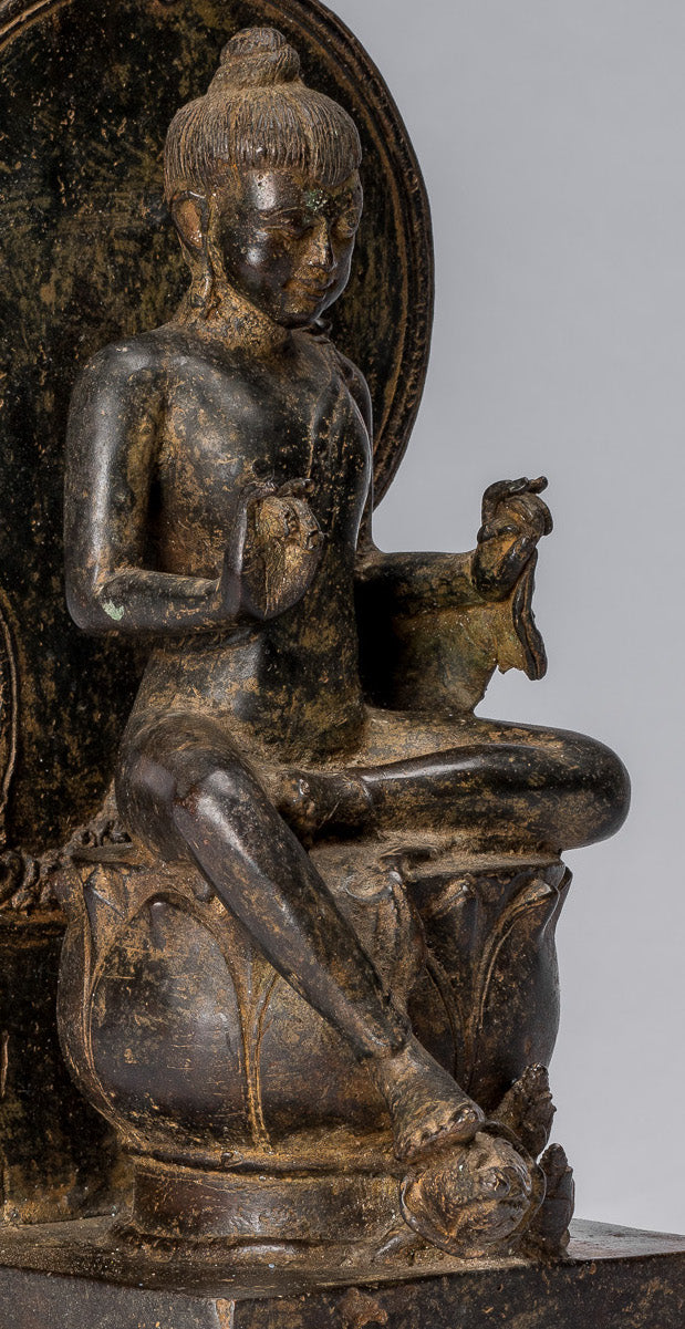 Statue di Buddha - Antique in stile indonesiano seduto bronzo giavanese insegnamento Buddha - 28 cm/11 "