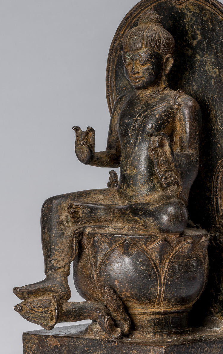 Statue di Buddha - Antique in stile indonesiano seduto bronzo giavanese insegnamento Buddha - 28 cm/11 "