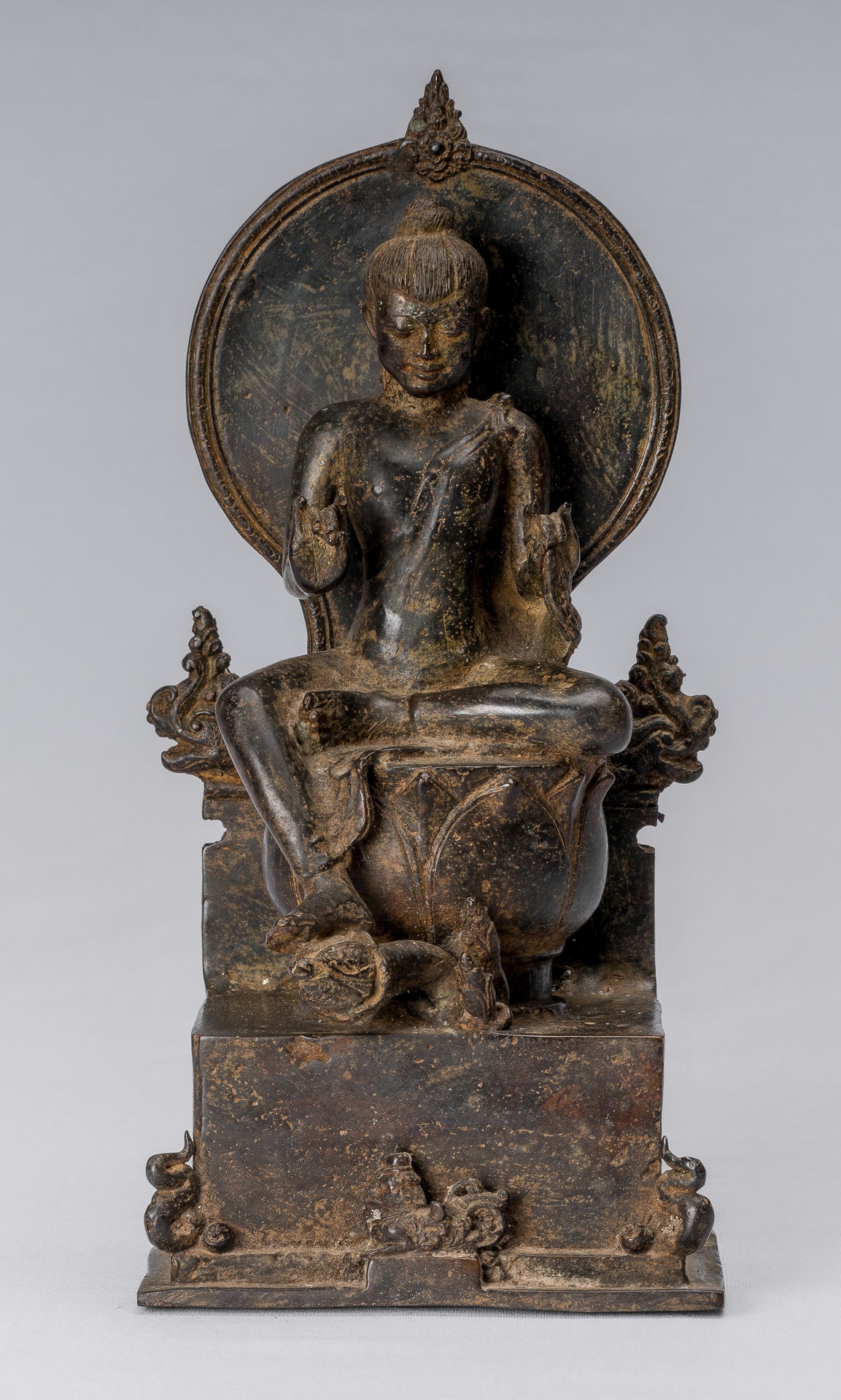 Statue di Buddha - Antique in stile indonesiano seduto bronzo giavanese insegnamento Buddha - 28 cm/11 "