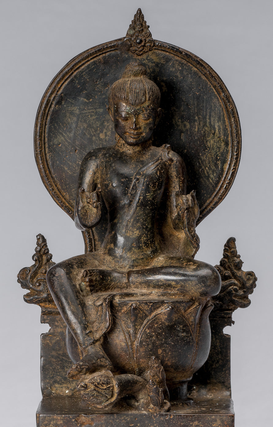 Statue di Buddha - Antique in stile indonesiano seduto bronzo giavanese insegnamento Buddha - 28 cm/11 "