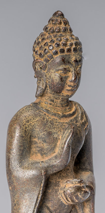 Buddha-Statue – stehende javanische Wohltätigkeits-Buddha-Statue aus Bronze im antiken indonesischen Stil – 17 cm.