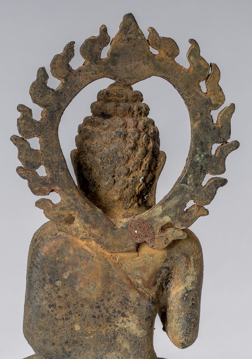 Statue di Buddha - Antique in stile indonesiano seduto in bronzo giavanese insegnamento Buddha - 19cm/8 "