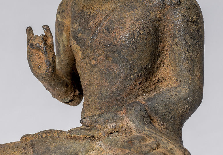 Statue di Buddha - Antique in stile indonesiano seduto in bronzo giavanese insegnamento Buddha - 19cm/8 "