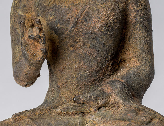 Statue di Buddha - Antique in stile indonesiano seduto in bronzo giavanese insegnamento Buddha - 19cm/8 "