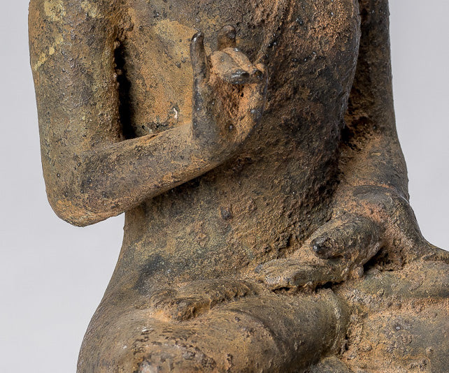 Statue di Buddha - Antique in stile indonesiano seduto in bronzo giavanese insegnamento Buddha - 19cm/8 "