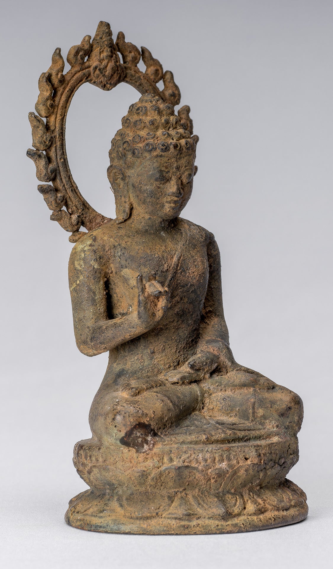 Statue di Buddha - Antique in stile indonesiano seduto in bronzo giavanese insegnamento Buddha - 19cm/8 "