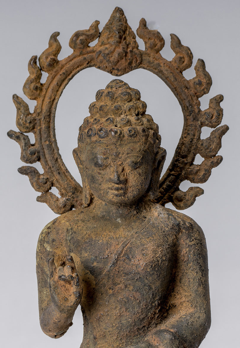 Statue di Buddha - Antique in stile indonesiano seduto in bronzo giavanese insegnamento Buddha - 19cm/8 "