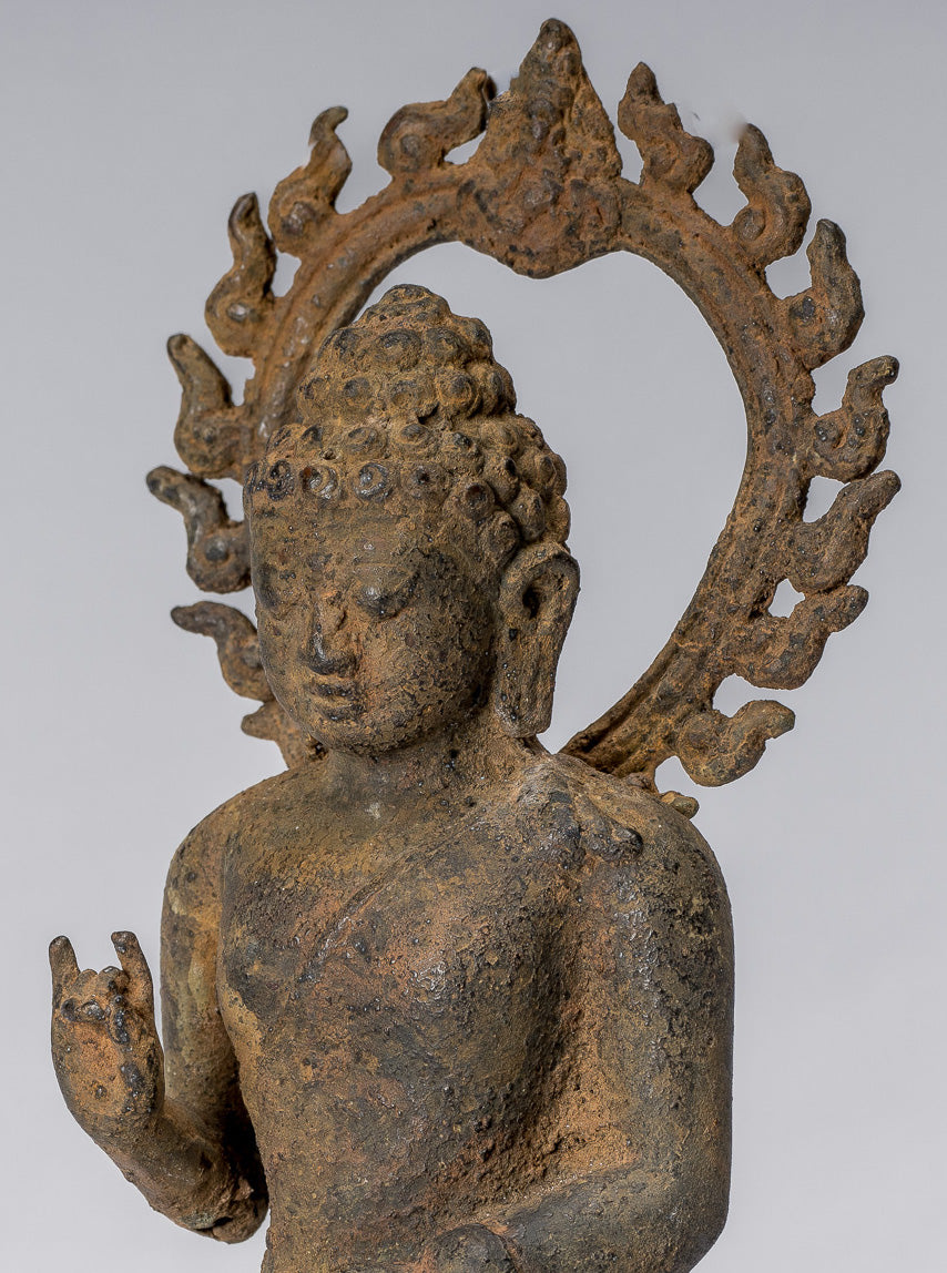 Statue di Buddha - Antique in stile indonesiano seduto in bronzo giavanese insegnamento Buddha - 19cm/8 "