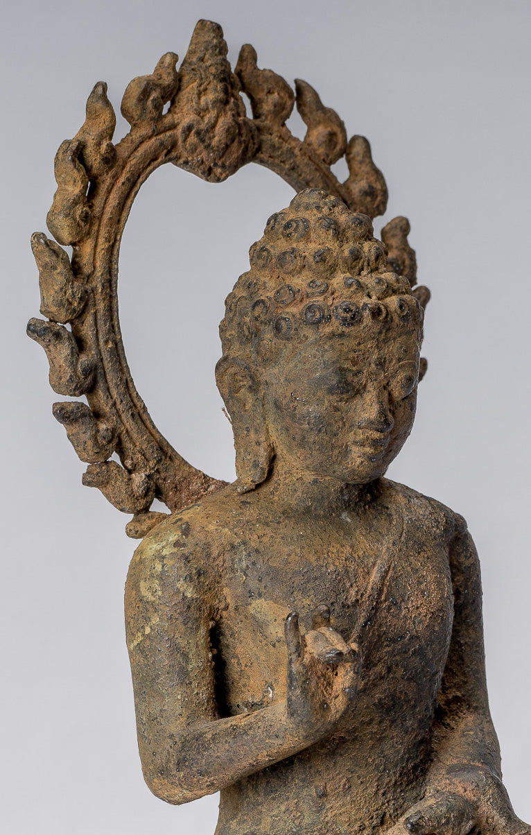 Statue di Buddha - Antique in stile indonesiano seduto in bronzo giavanese insegnamento Buddha - 19cm/8 "