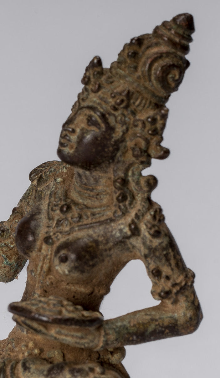 Statue de Tara – Statue de Devi Tara en bronze indonésien de style Java antique – 8 cm/3"