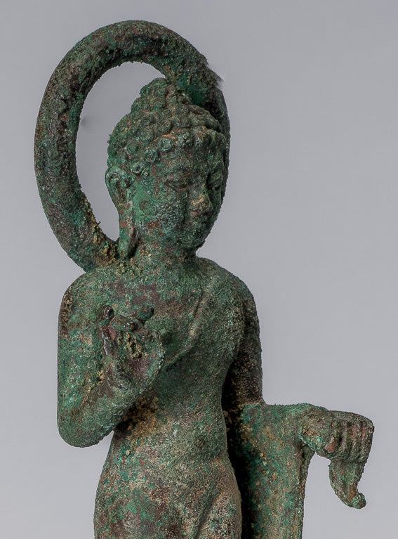 Statua del Buddha - Antique Insegnamento giavanese in bronzo in bronzo bronzo - 18 cm/7 "