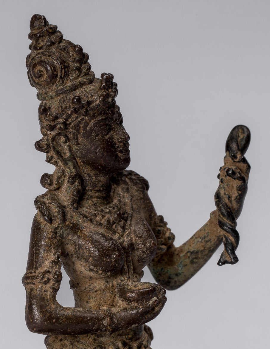 Tara-Statue – antike indonesische Bronze-Devi-Tara-Statue im Java-Stil – 8 cm.