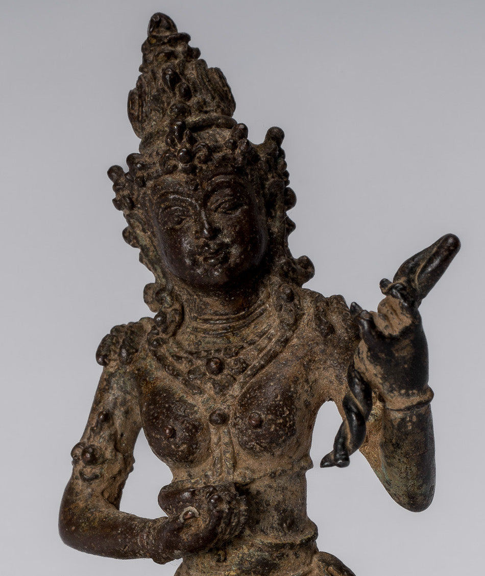 Tara-Statue – antike indonesische Bronze-Devi-Tara-Statue im Java-Stil – 8 cm.