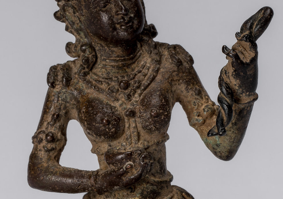 Tara-Statue – antike indonesische Bronze-Devi-Tara-Statue im Java-Stil – 8 cm.