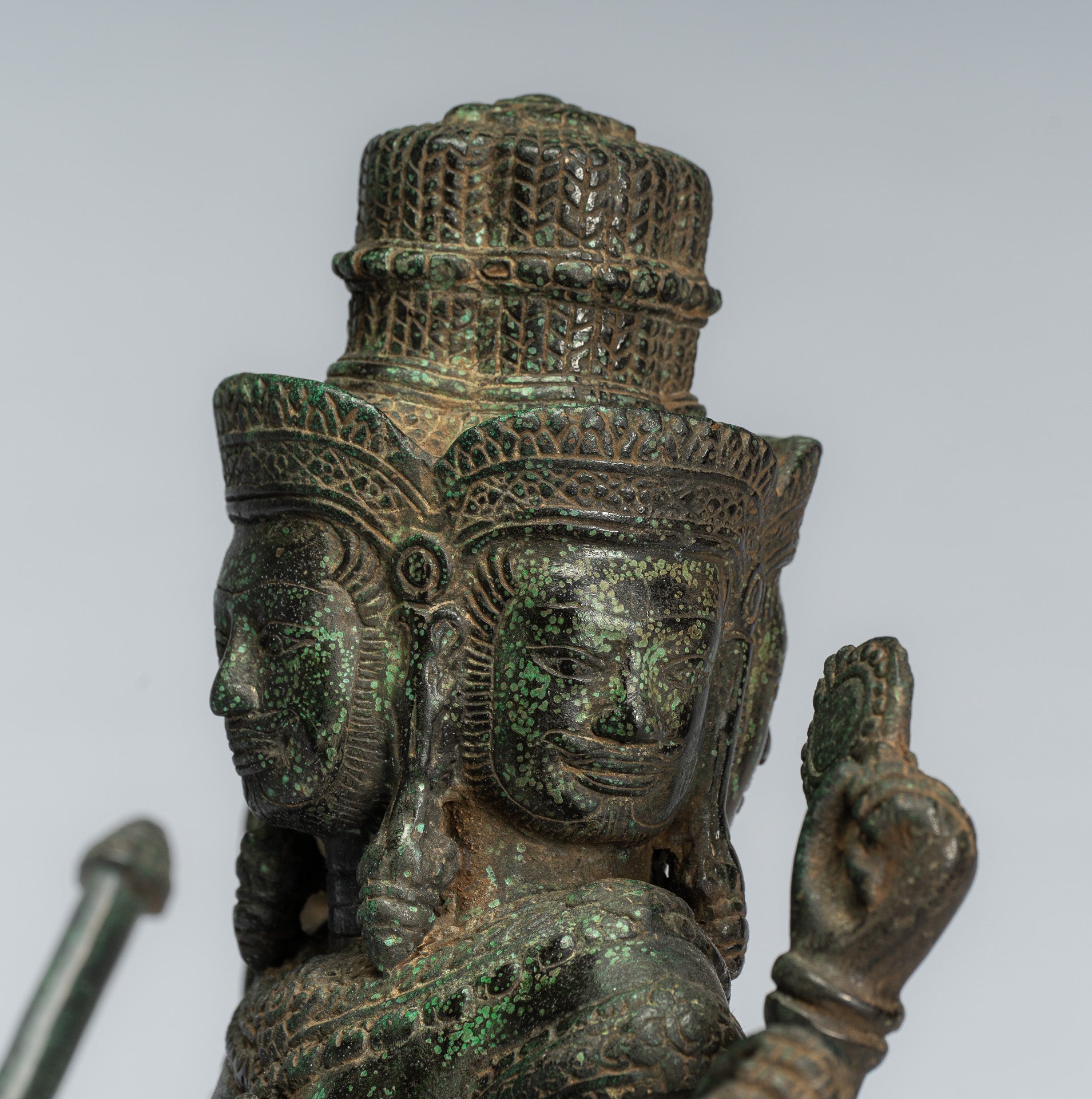 Brahma Statue - Antique Khmer Style Bronze 8 Arm Bayon Brahma - Hindu God Creation - 35cm/14"
