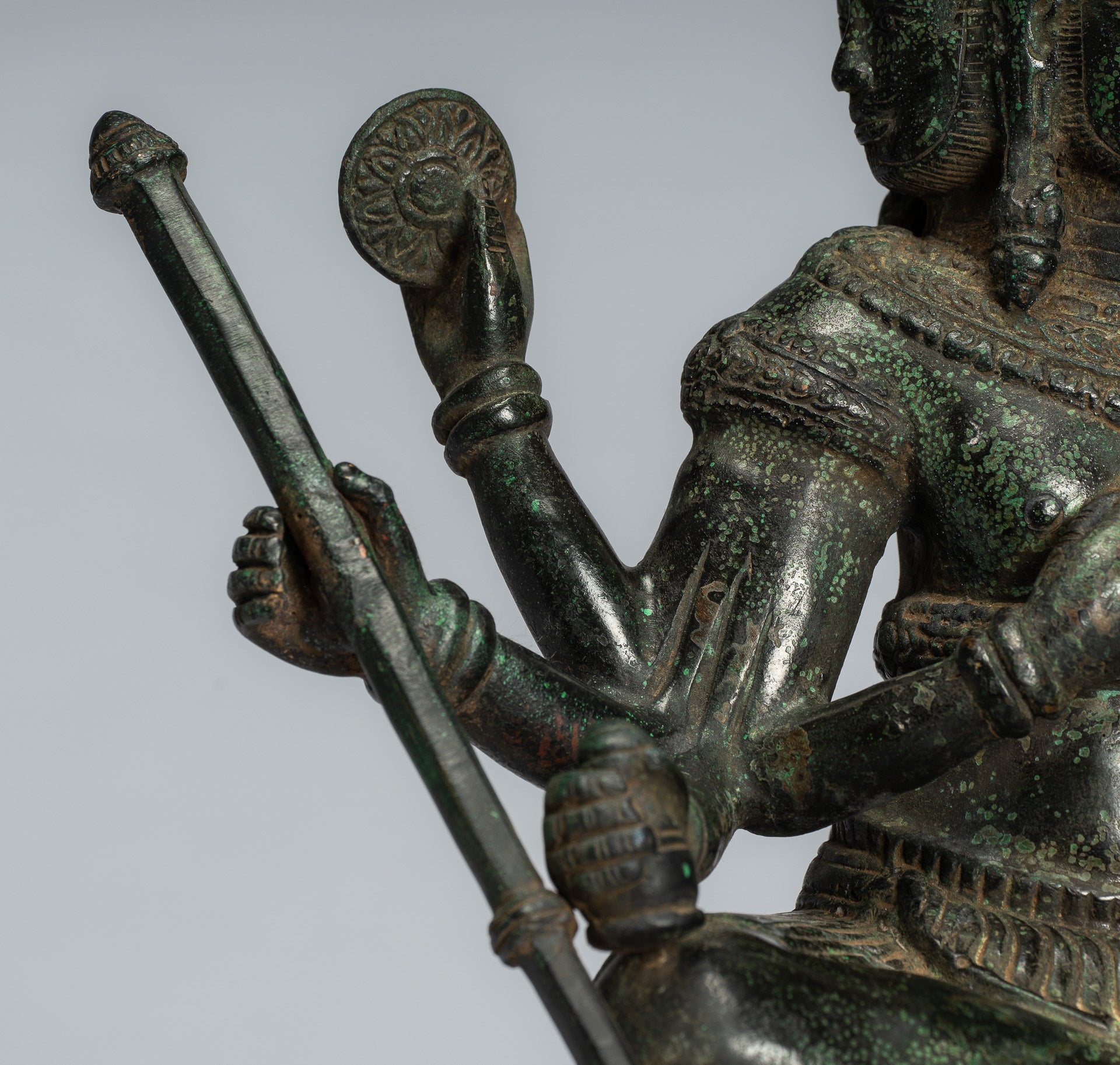 Brahma Statue - Antique Khmer Style Bronze 8 Arm Bayon Brahma - Hindu God Creation - 35cm/14"