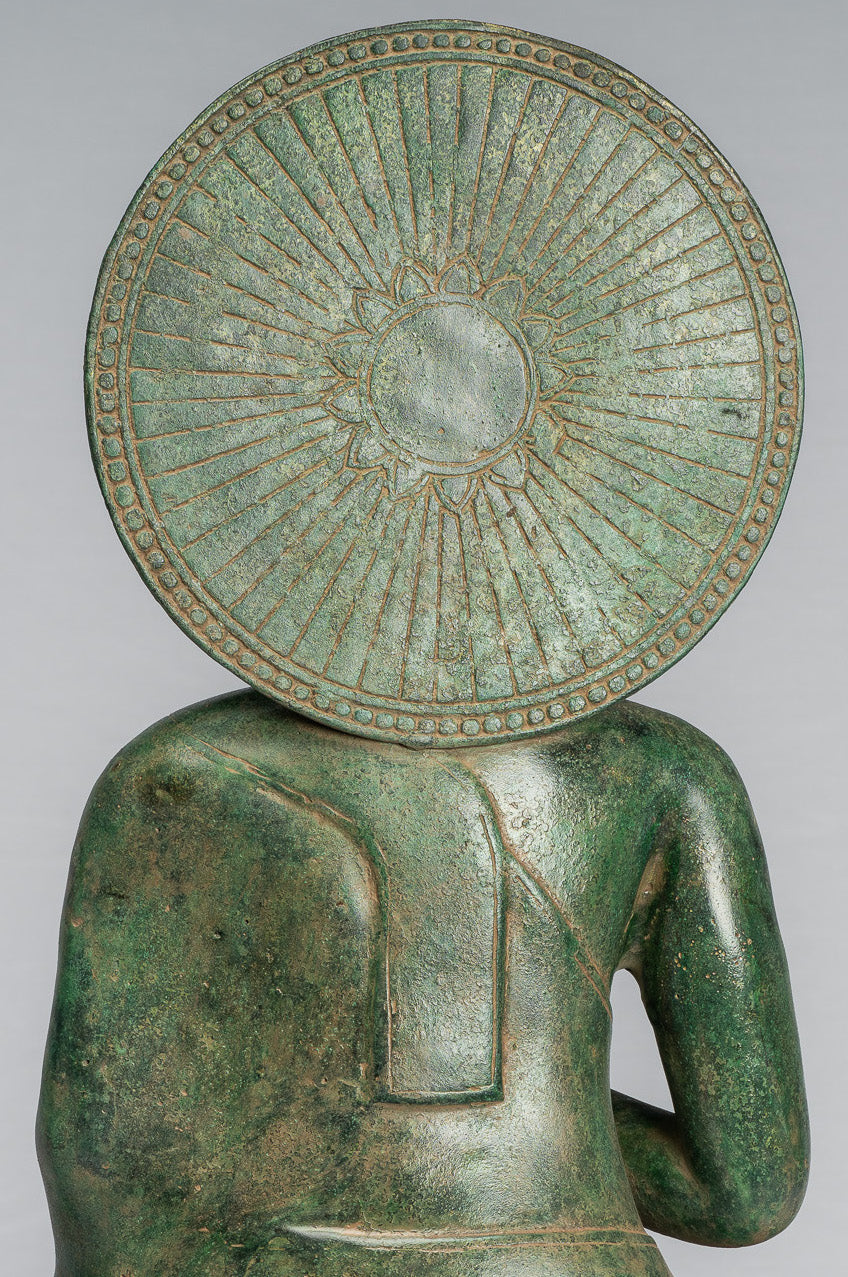Buddha Statue - Antique Khmer Style Bronze Buddha Statue Dharmachakra Teaching Mudra - 47cm/19"