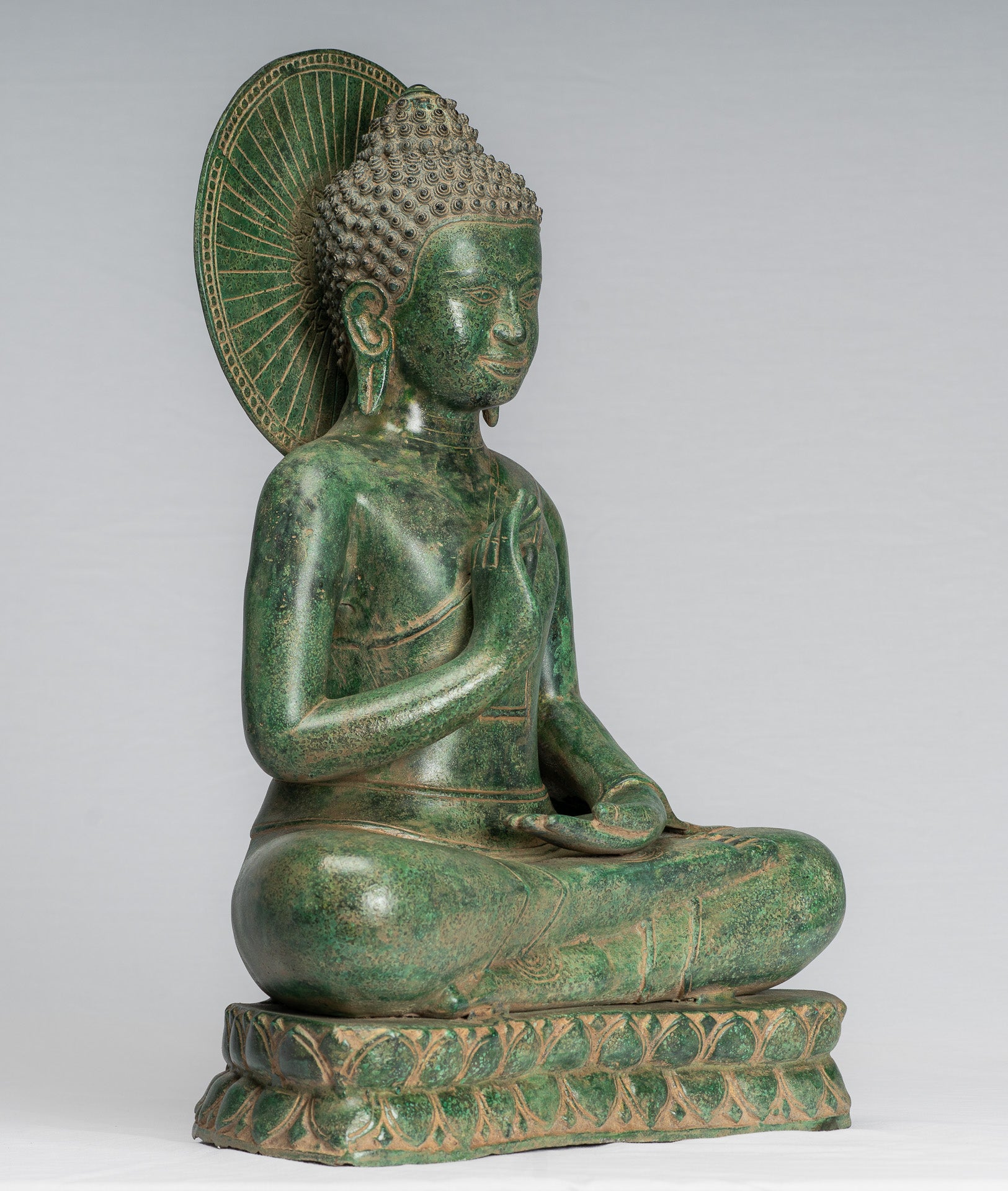 Buddha Statue - Antique Khmer Style Bronze Buddha Statue Dharmachakra Teaching Mudra - 47cm/19"