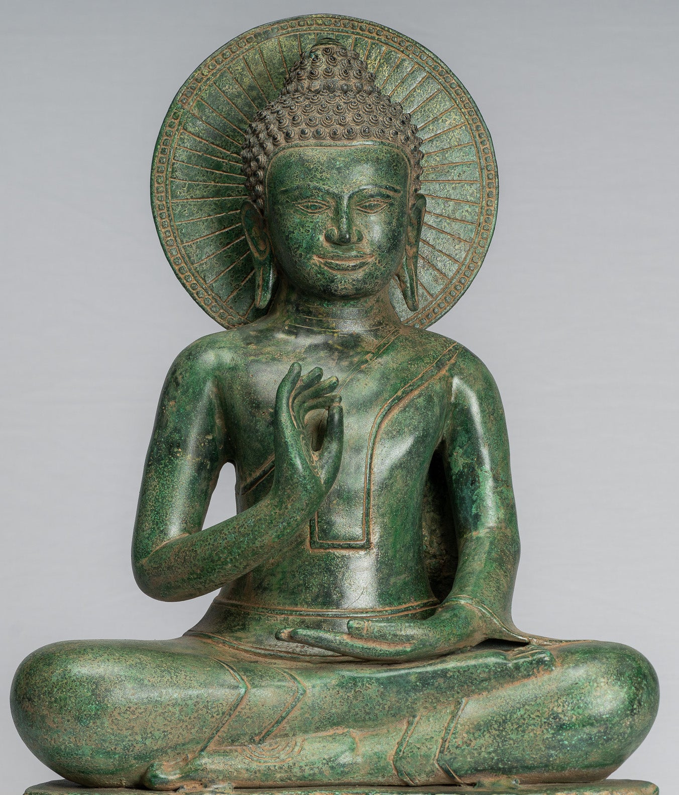 Buddha Statue - Antique Khmer Style Bronze Buddha Statue Dharmachakra Teaching Mudra - 47cm/19"