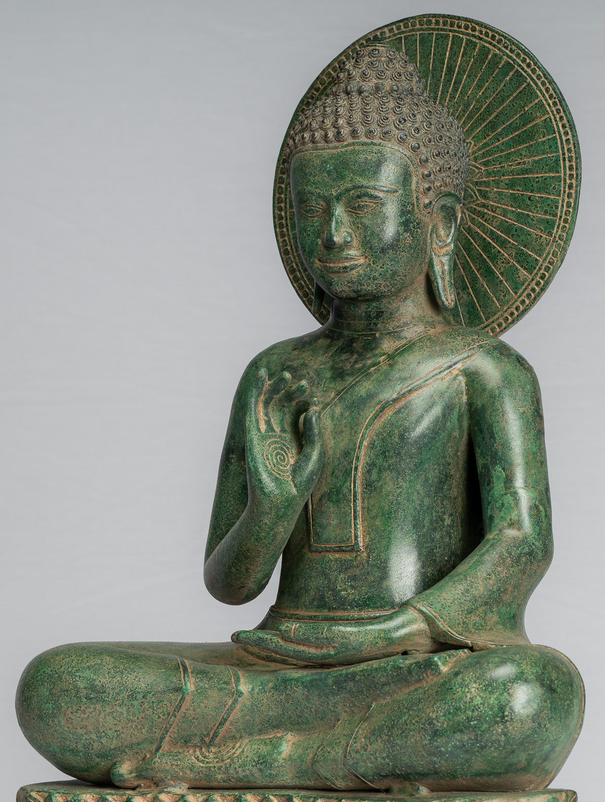 Buddha Statue - Antique Khmer Style Bronze Buddha Statue Dharmachakra Teaching Mudra - 47cm/19"