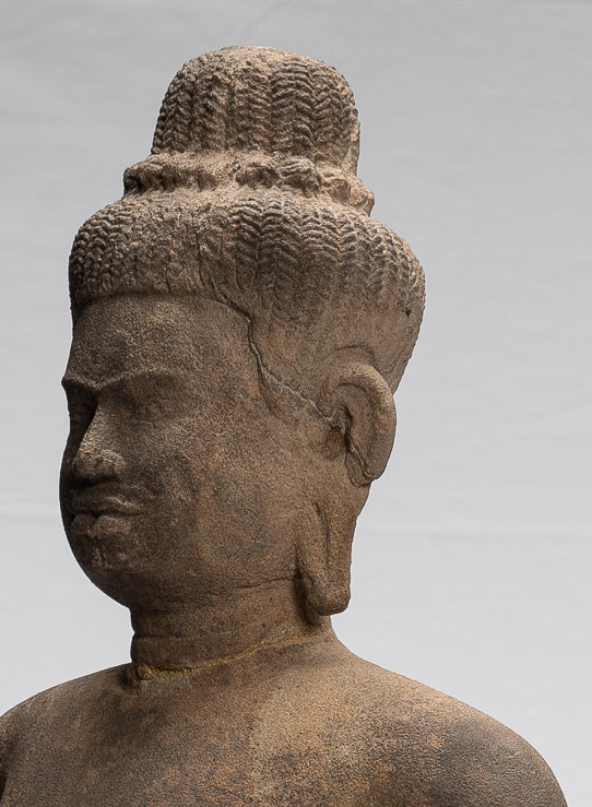 Statue Vishnu - Antique Baphuon Style Stone seduto Khmer Vishnu Statue - 48cm / 19 "