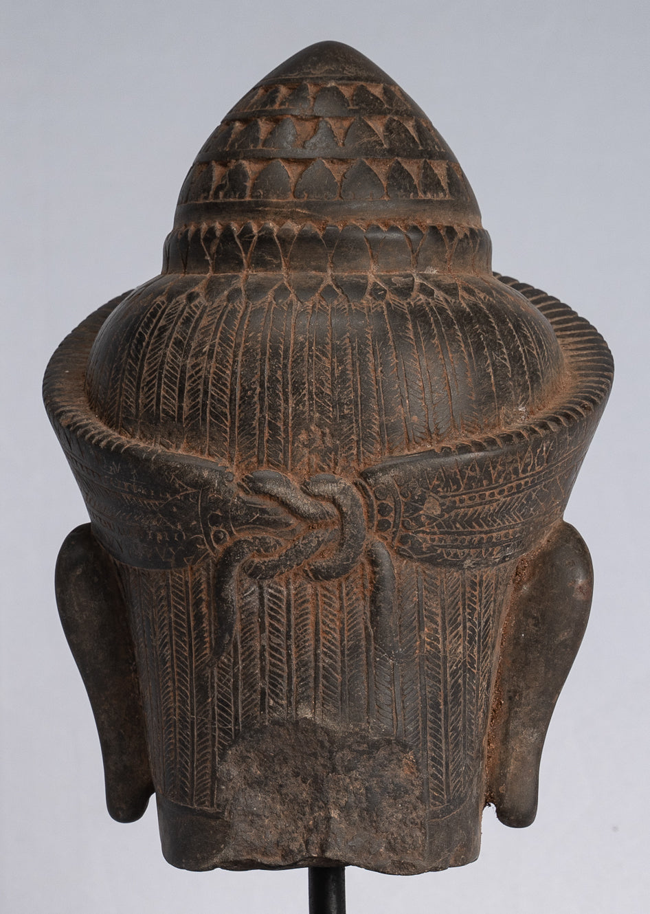 Statue Buddha - Antique Banteay Srei Stone Stone Monted Khmer Buddha Head - 24 cm / 10 "