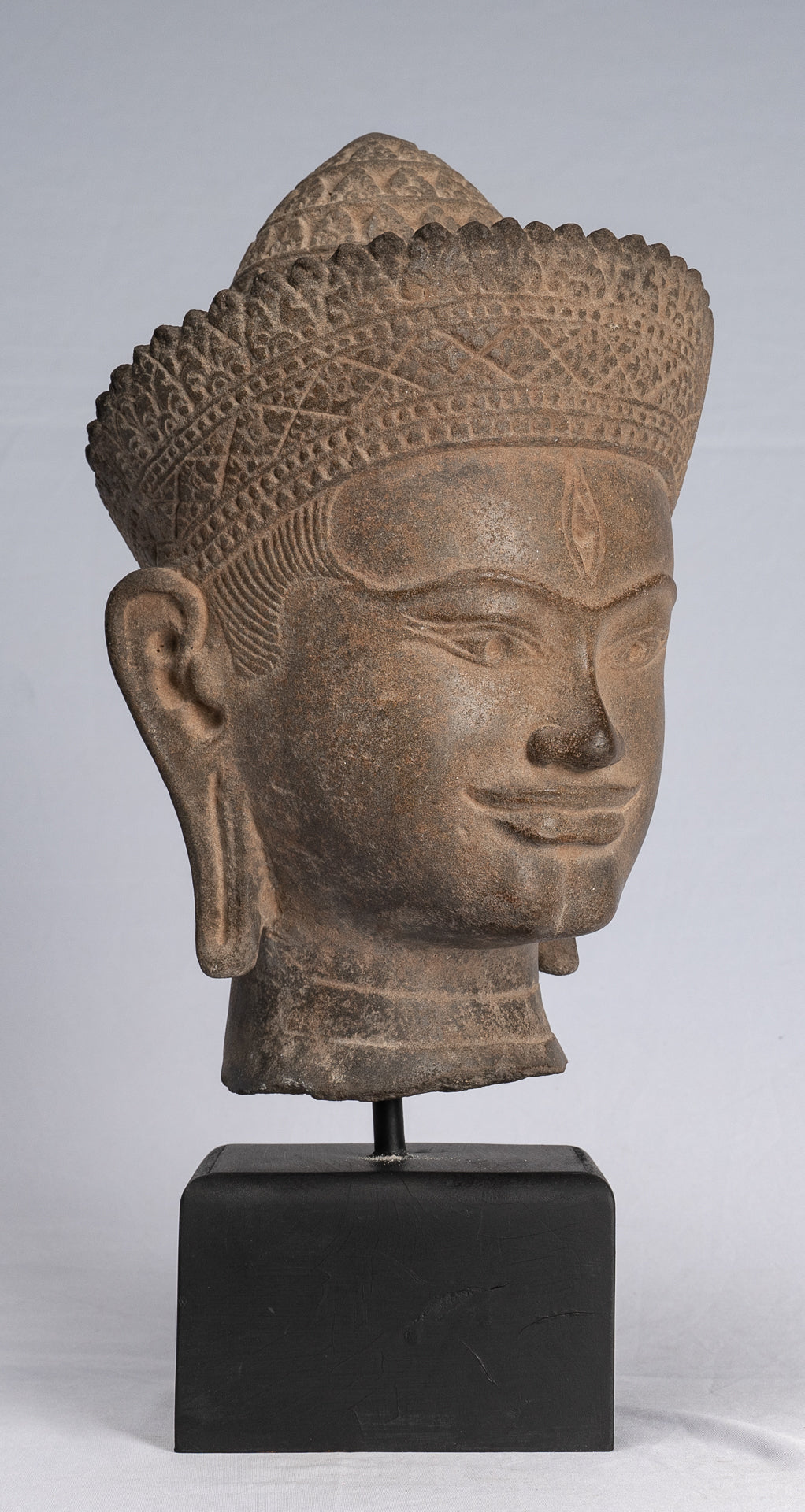 Statue de Bouddha - ancienne tête de Bouddha khmer en pierre de style Angkor Wat - 39cm / 16 "