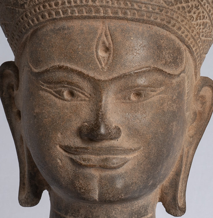 Statue de Bouddha - ancienne tête de Bouddha khmer en pierre de style Angkor Wat - 39cm / 16 "