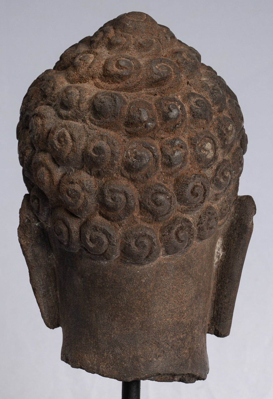 Buddha-Statue – antike thailändische Stein-Buddha-Kopf-Statue im Dvaravati-Stil – 22 cm.