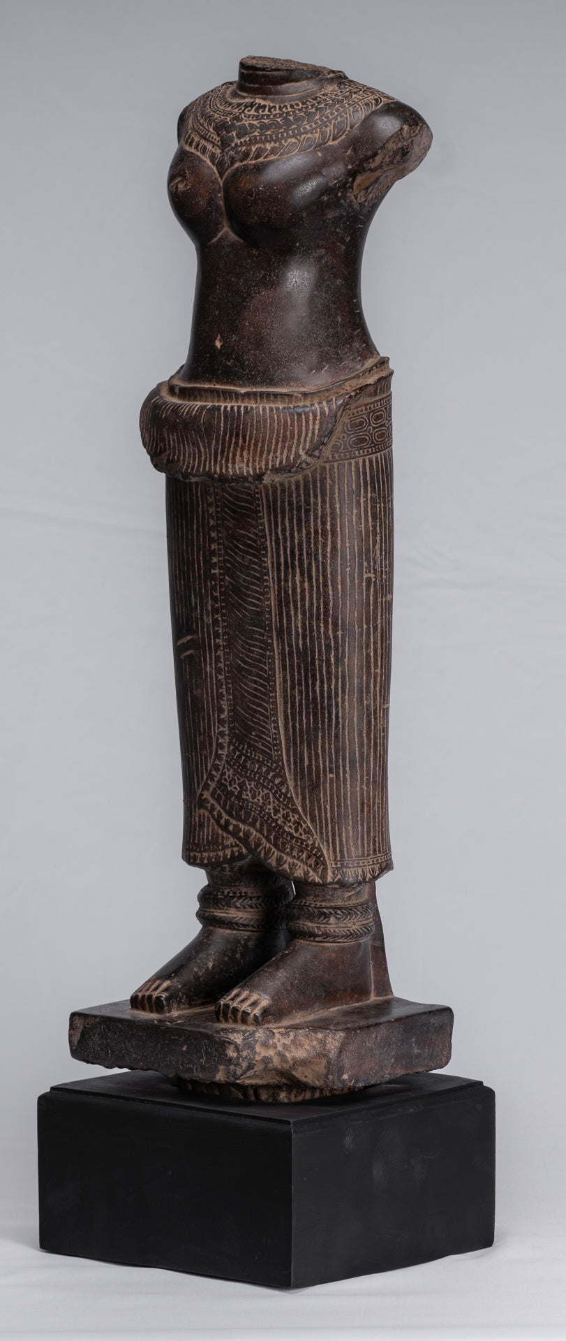 Antique Khmer Angkor Wat Style Stone Lakshmi Torso (probably) - 68cm/27"