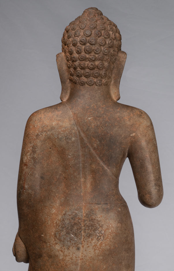 Statua di Buddha - Antique Thai Style Standing Stone Dvaravati Statue Buddha - 100 cm/40 "di altezza