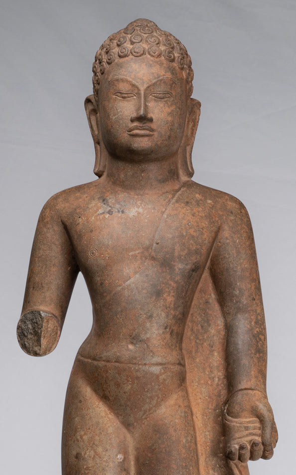 Statua di Buddha - Antique Thai Style Standing Stone Dvaravati Statue Buddha - 100 cm/40 "di altezza