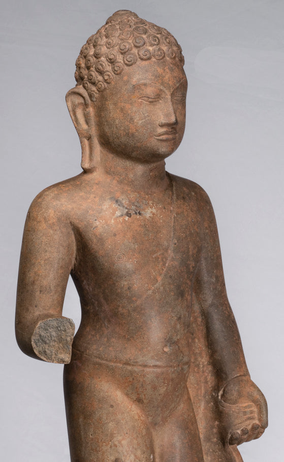 Statua di Buddha - Antique Thai Style Standing Stone Dvaravati Statue Buddha - 100 cm/40 "di altezza